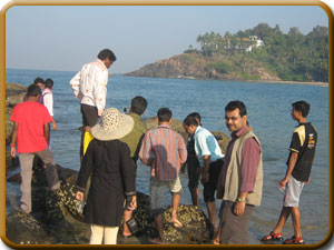 Collecting-plant-specimens-at-Kovalam-beach,-Kerala.-Dept
